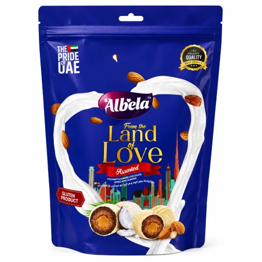 Albela From the Land of Love Coconut Chocolate Dates with Almond 500g Albela From the Land of Love Coconut Chocolate Dates with Almond 500g