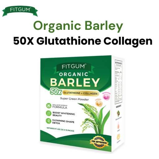 barley glutathione Fitgum Organic Barley 50x Glutathione + Collagen Super Green Powder Exclusive Koren Formula Boost Whitening Beauty Glowing Shape Detox